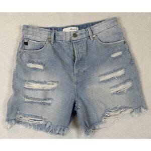 Kancan Juniors Lt Wash Distressed High Rise Cut-off Denim Shorts Cotton Sz 9